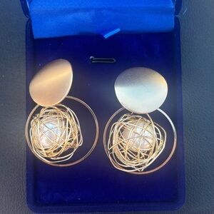 Gold Wire Wrapped Pearl Earrings